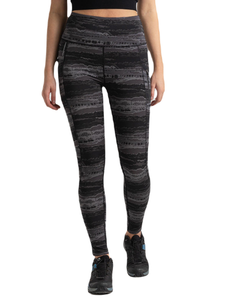 Charcoal Print Coloured Craghoppers Womens Kiwi Pro Leggings On A White Background 