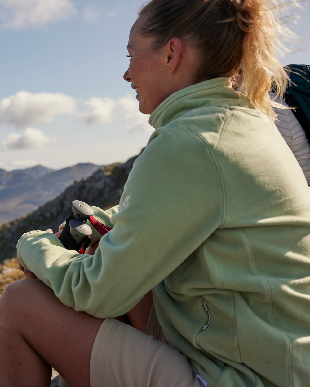 Bud Green Coloured Craghoppers Womens Miska Plus II Jacket On A Mountain Background 