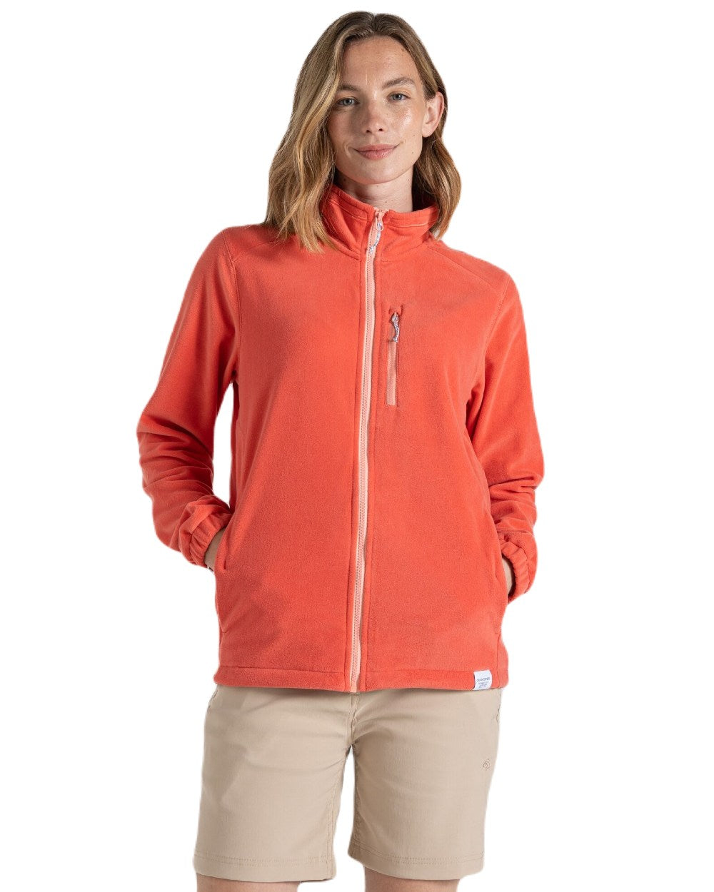 Deep Coral Coloured Craghoppers Womens Miska Plus II Jacket On A White Background 