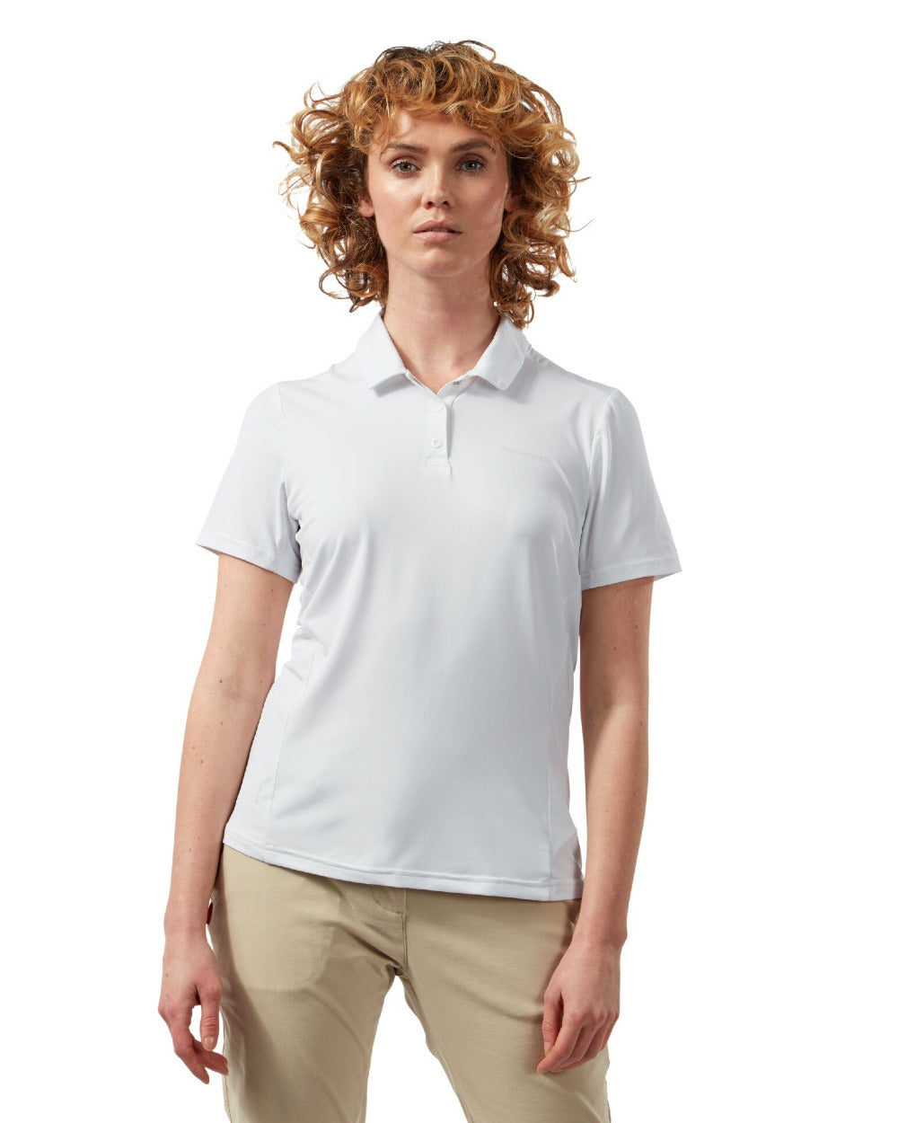 Optic White Coloured Craghoppers Womens NosiLife Pro Short Sleeved Polo On A White Background 