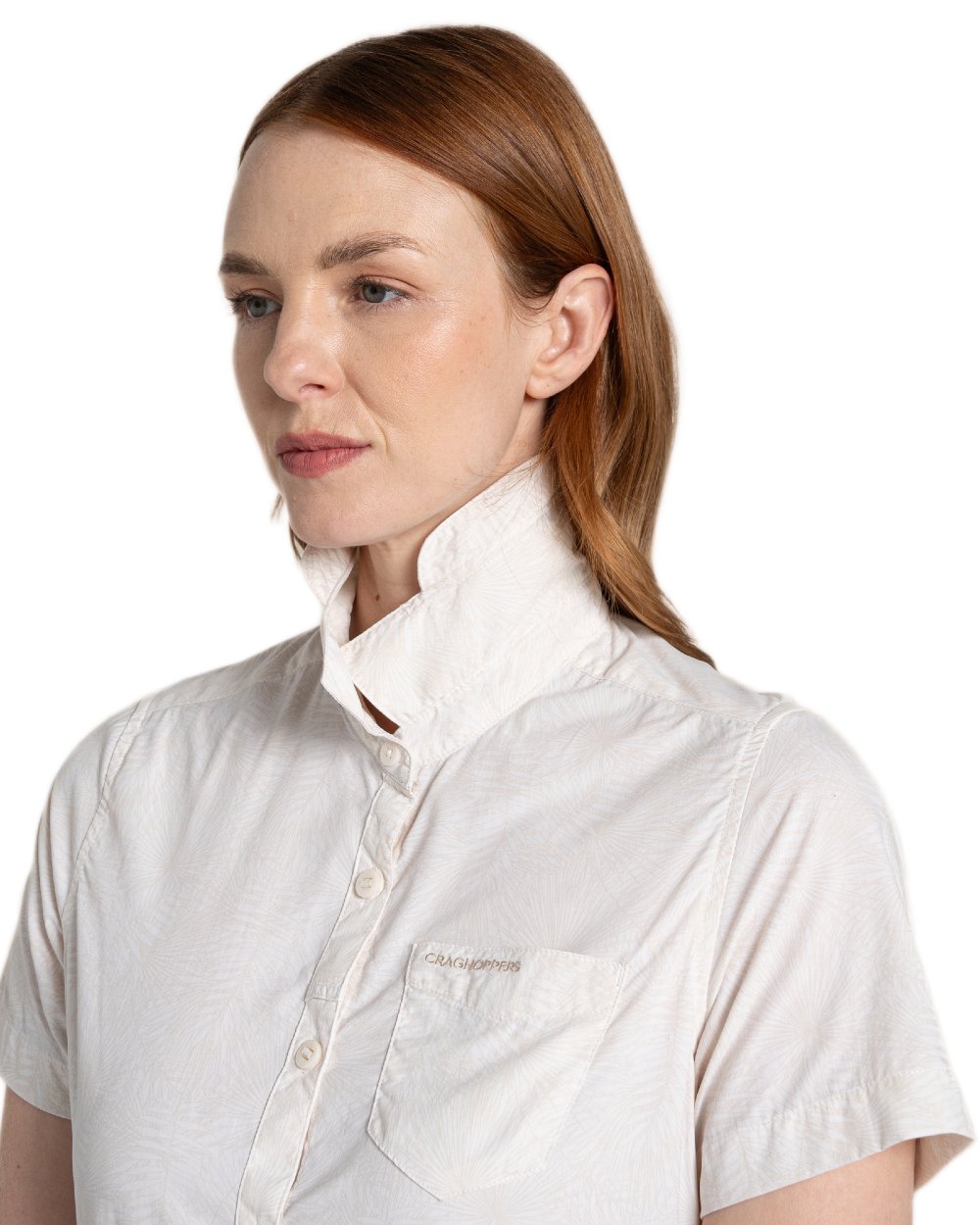 Seasalt Print Coloured Craghoppers Womens NosiLife Vanna Short Sleeved Shirt on White Background
