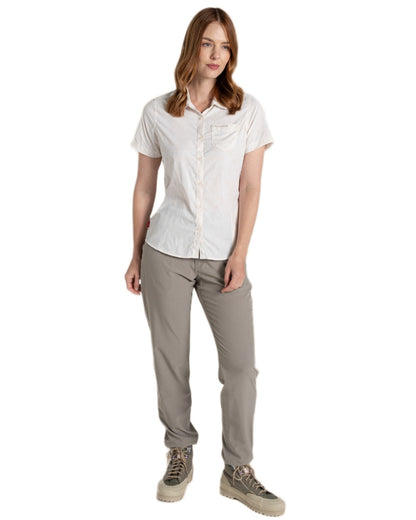 Seasalt Print Coloured Craghoppers Womens NosiLife Vanna Short Sleeved Shirt on White Background
