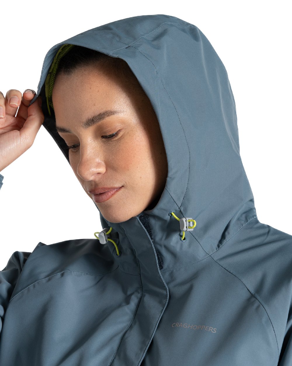 Storm Grey Coloured Craghoppers Womens Ossus Waterproof Jacket on White Background
