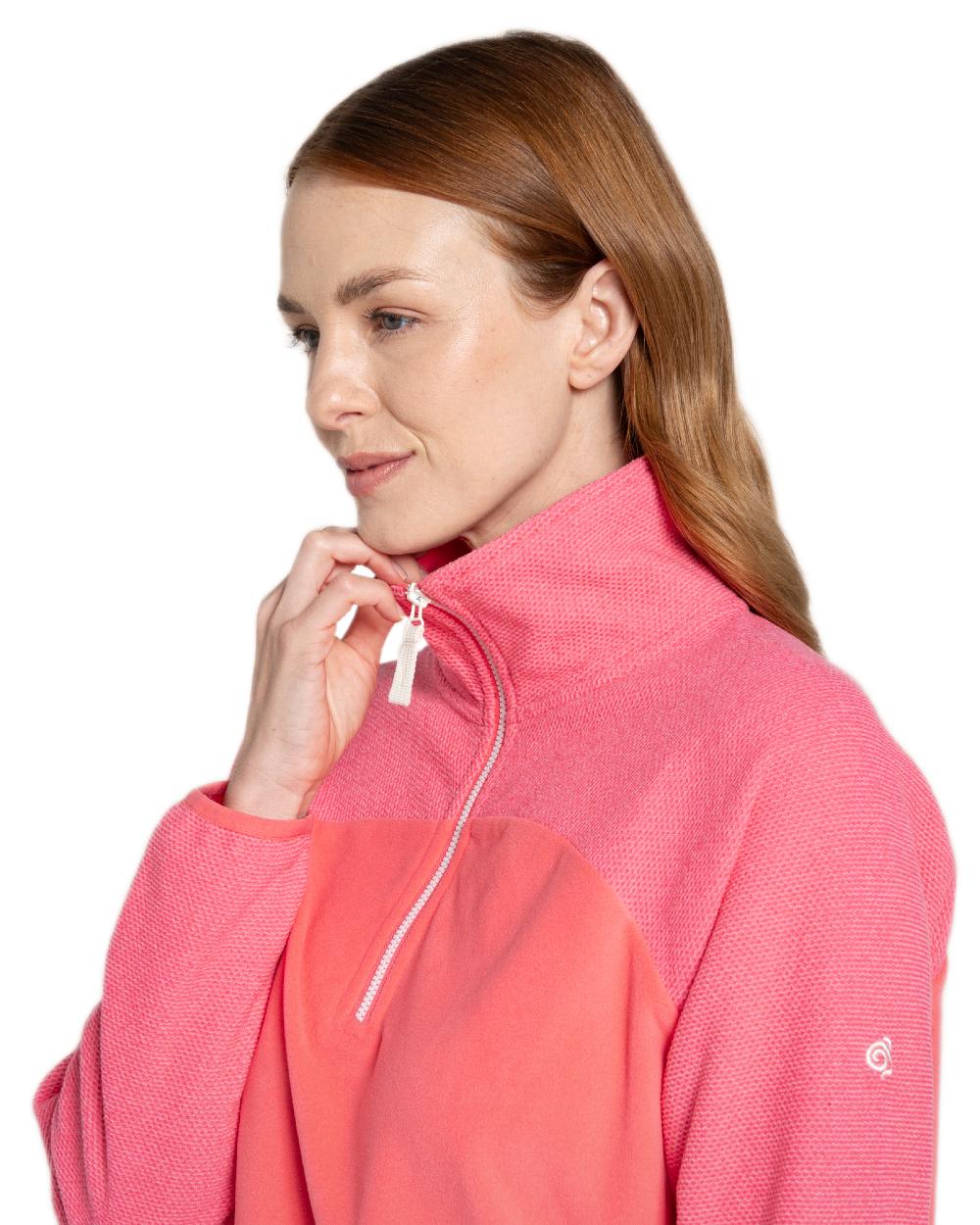Coral Reef Coloured Craghoppers Womens Selina Half Zip Fleece on White Background
