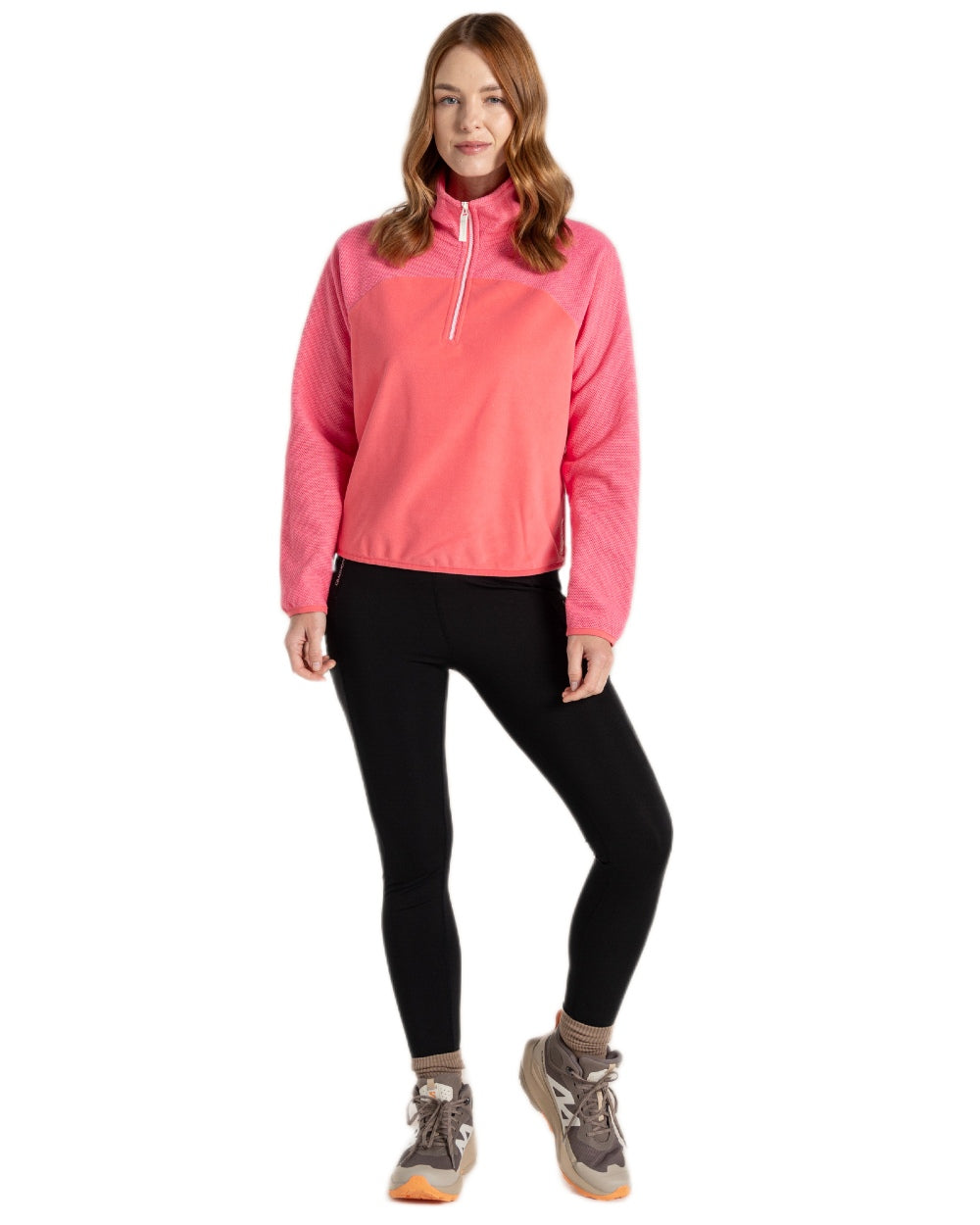 Coral Reef Coloured Craghoppers Womens Selina Half Zip Fleece on White Background
