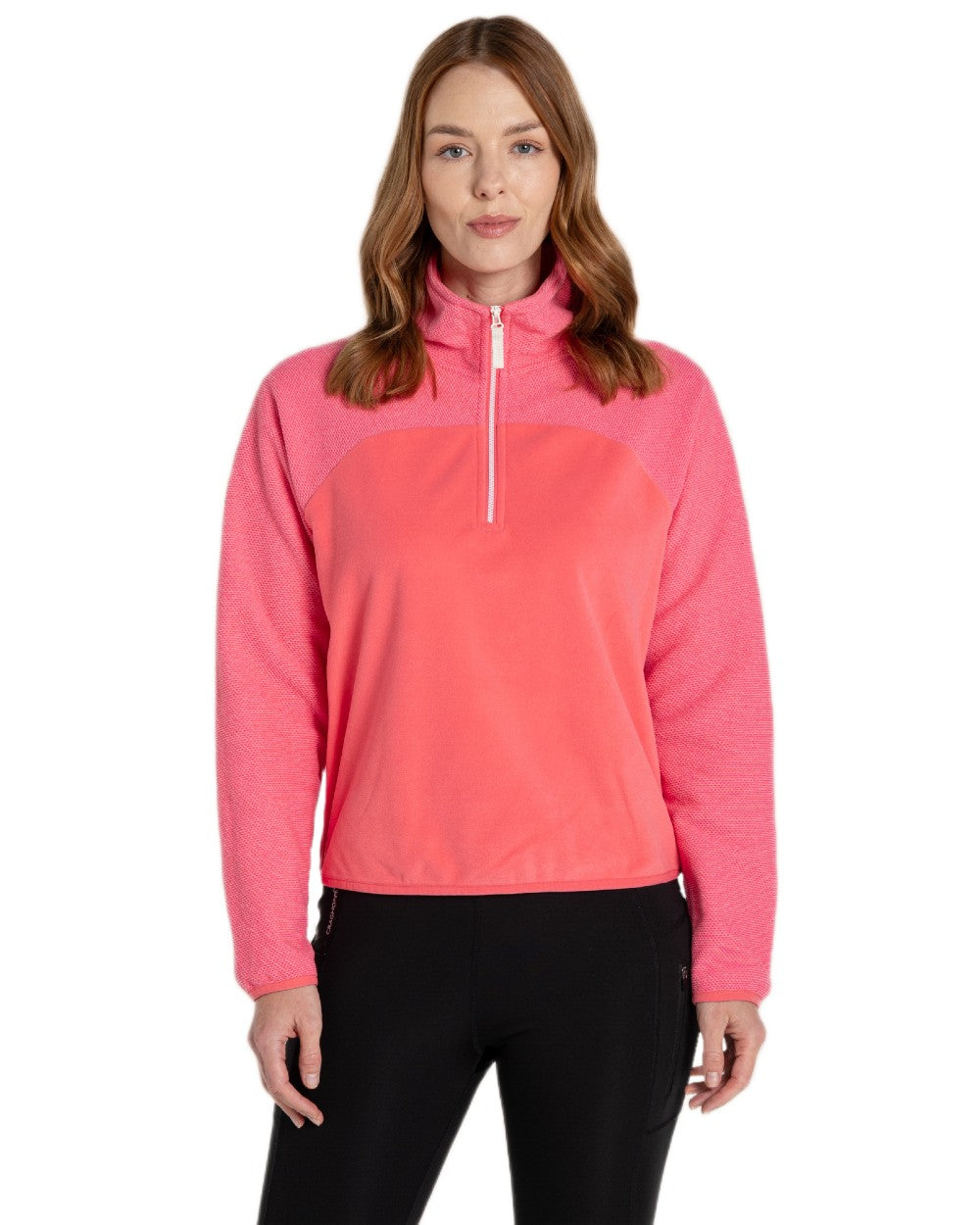 Coral Reef Coloured Craghoppers Womens Selina Half Zip Fleece on White Background
