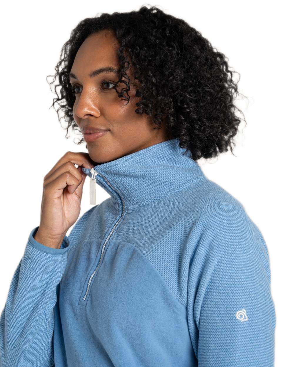 Seaside Blue Coloured Craghoppers Womens Selina Half Zip Fleece on White Background
