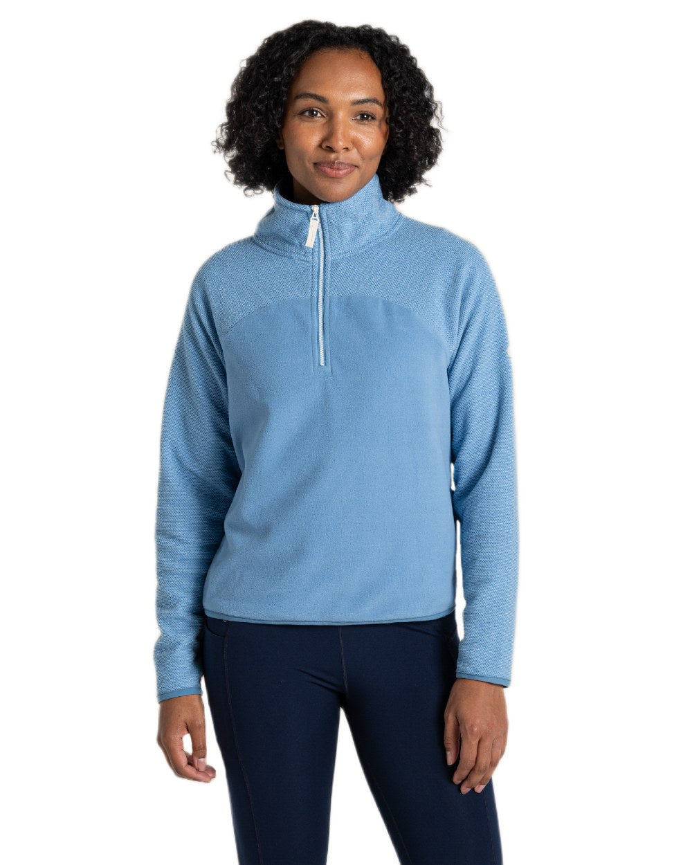Seaside Blue Coloured Craghoppers Womens Selina Half Zip Fleece on White Background
