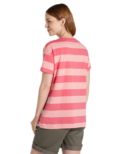 Coral Reef  Stripe Coloured Craghoppers Womens Yago Short Sleeved Top on White Background
