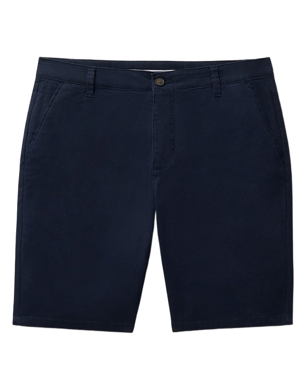 Heritage Dark Navy Coloured Crew Clothing Mens Bermuda Chino Stretch Shortson White Background
