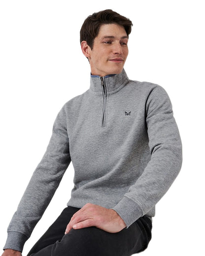 Grey Marl Coloured Crew Clothing Mens Classic Half Zip Sweatshirt on White Background
