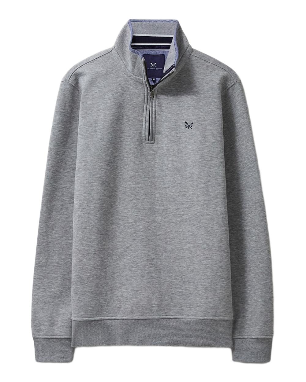 Grey Marl Coloured Crew Clothing Mens Classic Half Zip Sweatshirt on White Background
