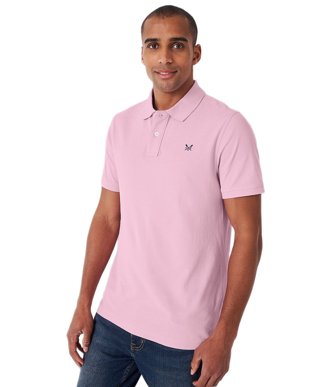 Heritage Classic Pink Coloured Crew Clothing Mens Classic Pique Polo Shirt on White Background
