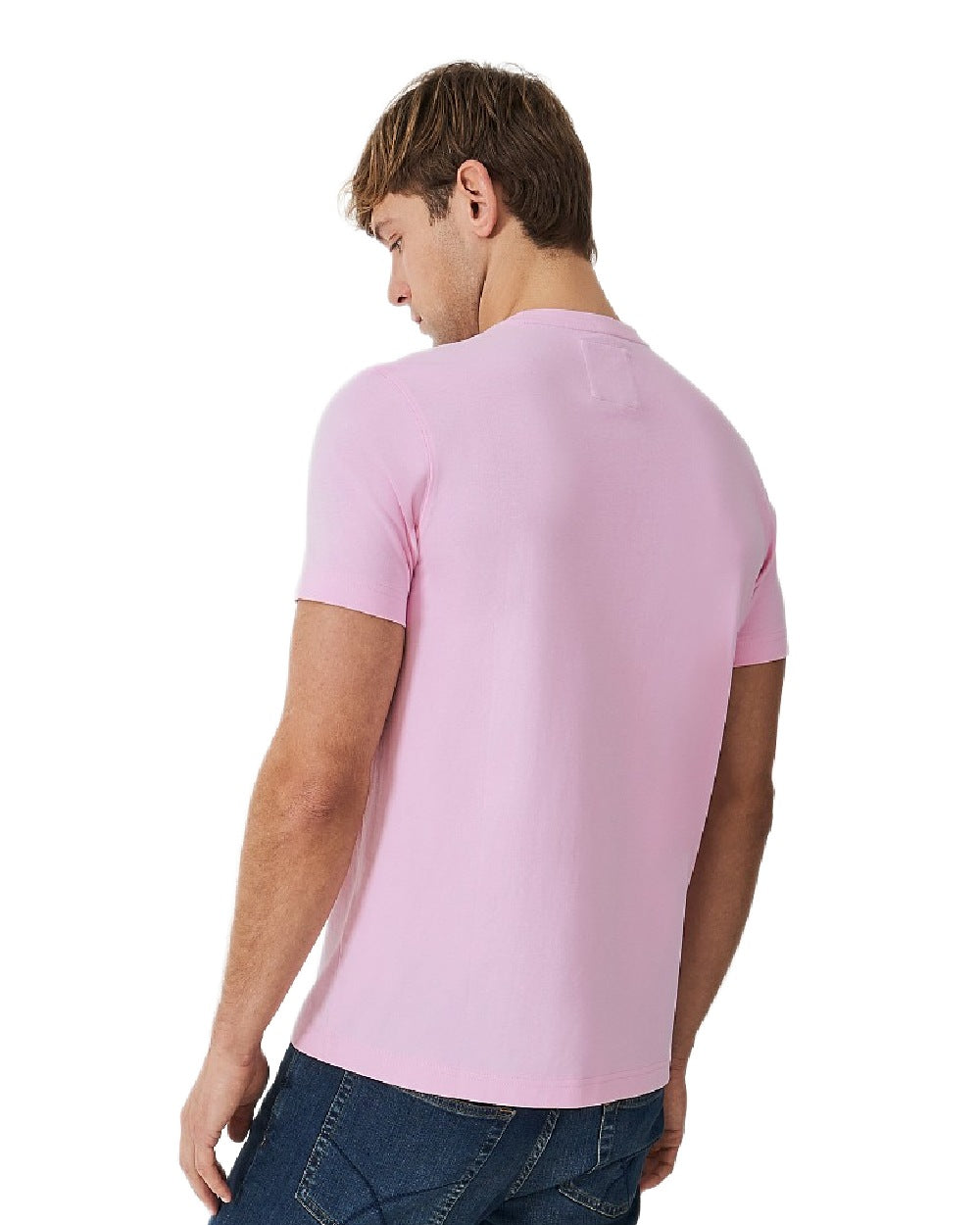 Classic Pink Coloured Crew Clothing Mens Classic T-Shirt on White Background
