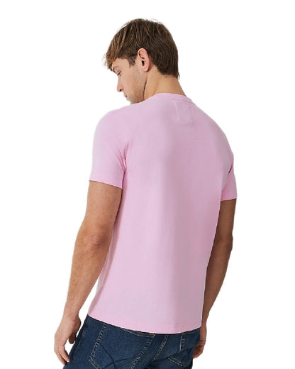 Classic Pink Coloured Crew Clothing Mens Classic T-Shirt on White Background
