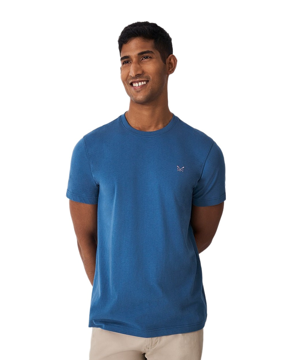Dark Blue Coloured Crew Clothing Mens Classic T-Shirt on White Background
