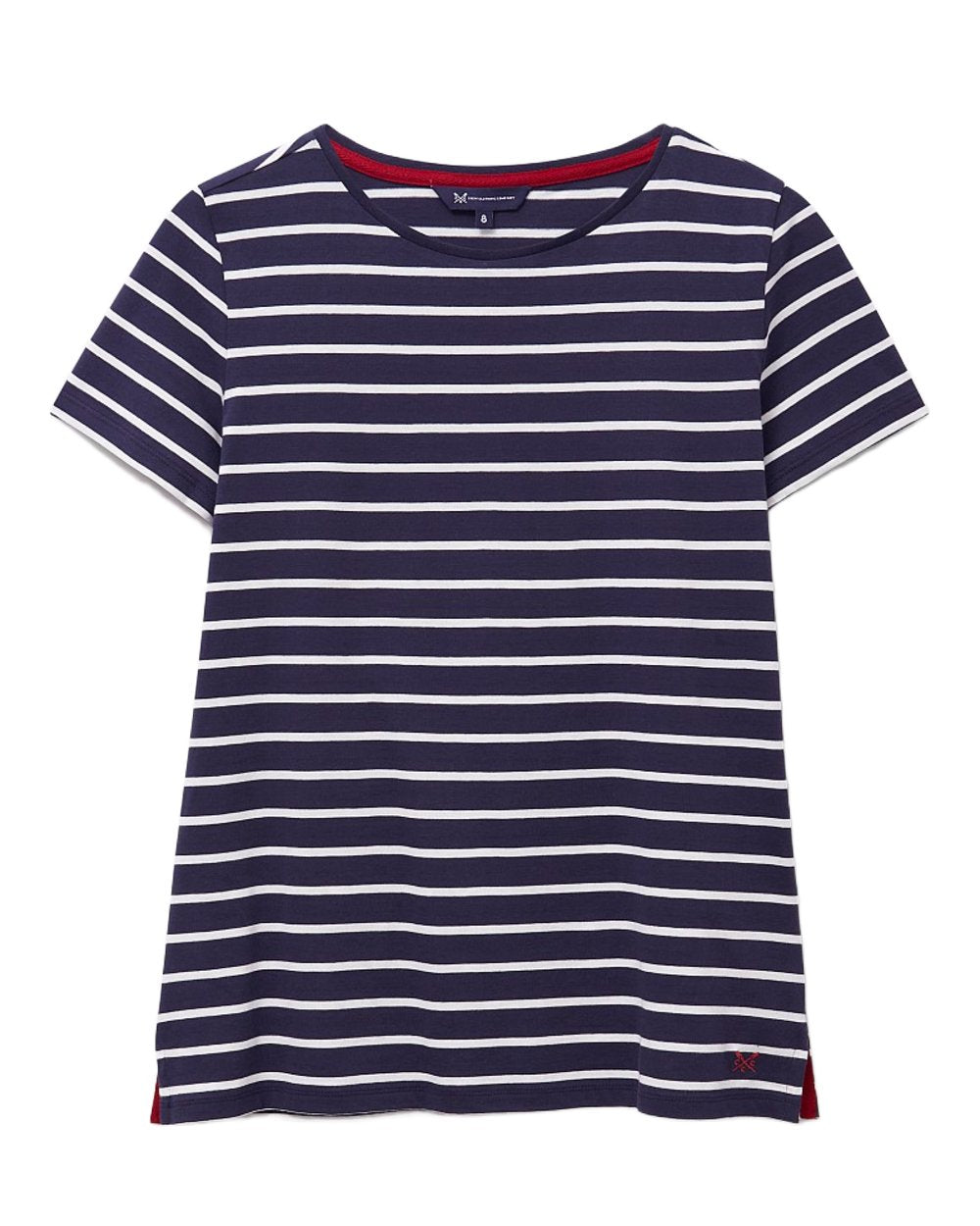 Navy White Coloured Crew Clothing Womens Breton T-Shirt on White Background
