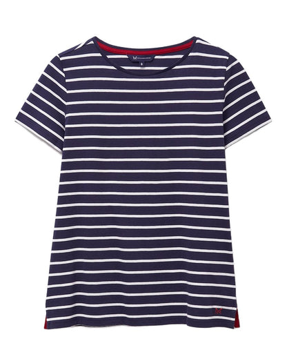 Navy White Coloured Crew Clothing Womens Breton T-Shirt on White Background
