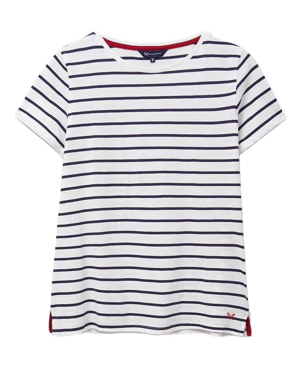 White Navy Coloured Crew Clothing Womens Breton T-Shirt on White Background
