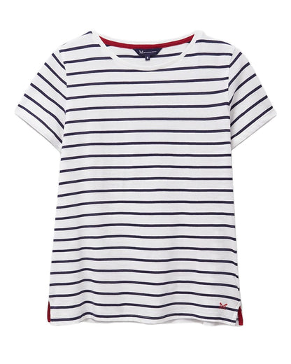 White Navy Coloured Crew Clothing Womens Breton T-Shirt on White Background
