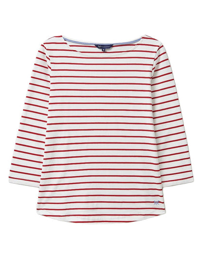 White Red Coloured Crew Clothing Womens Essential Breton Top on White Background
