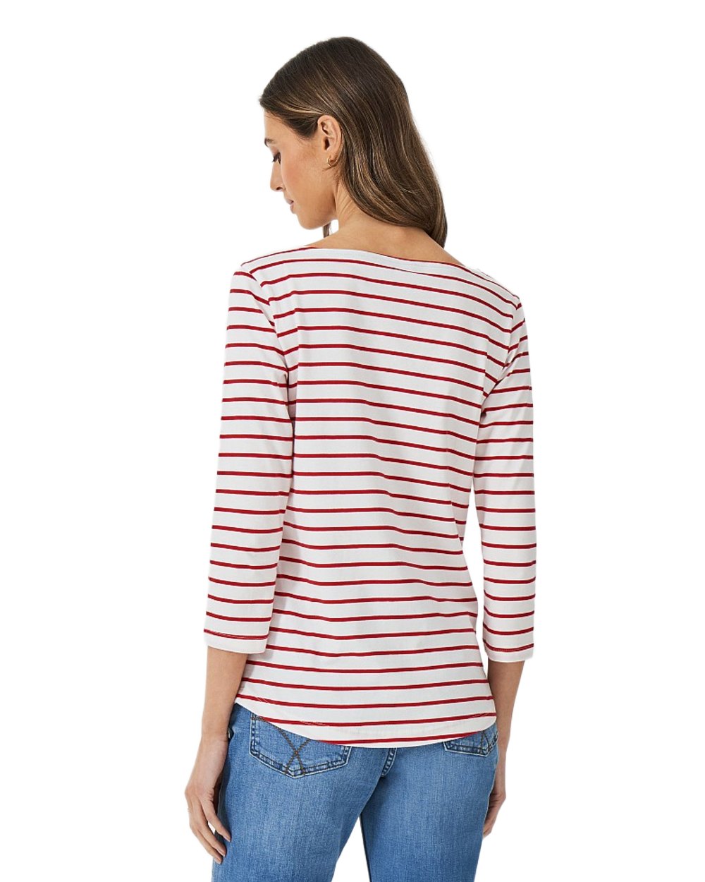 White Red Coloured Crew Clothing Womens Essential Breton Top on White Background
