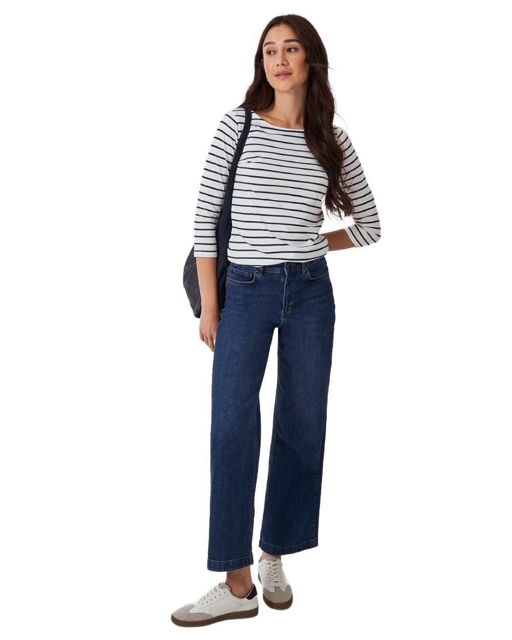 White Thin Stripe Coloured Crew Clothing Womens Essential Breton Top on White Background
