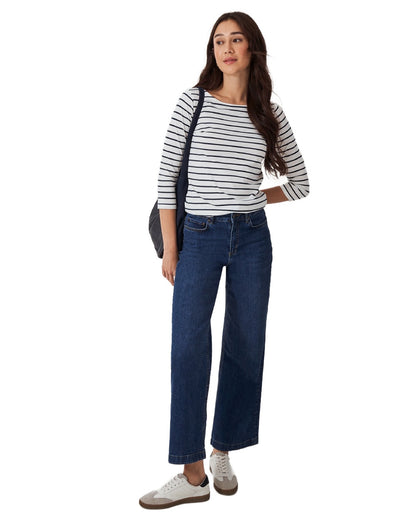 White Thin Stripe Coloured Crew Clothing Womens Essential Breton Top on White Background
