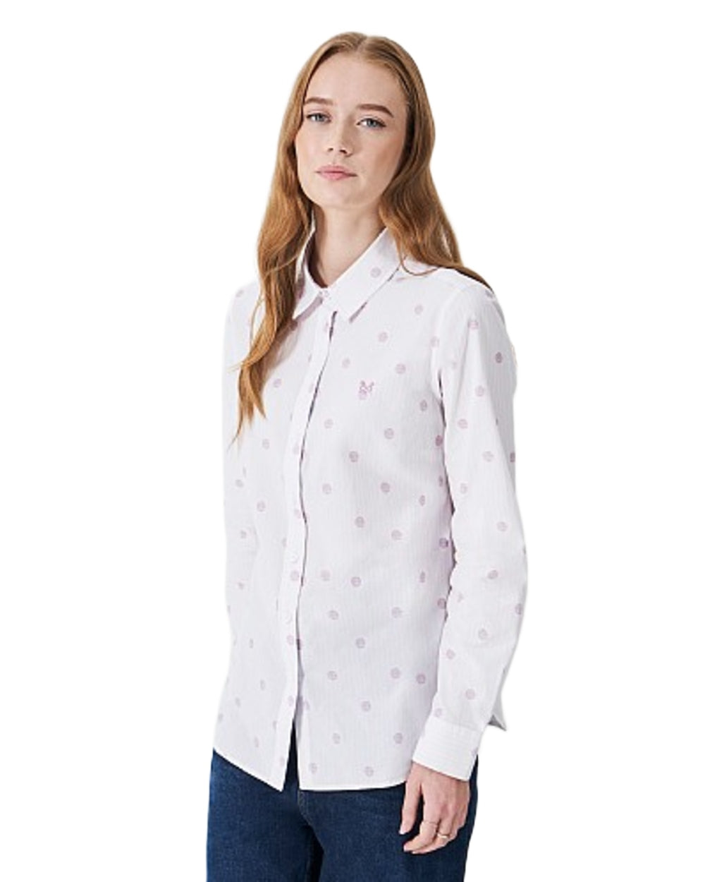 Spot Stripe Coloured Crew Clothing Womens Lulworth Shirt on White Background
