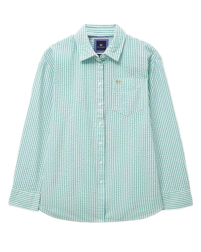 Teal Coloured Crew Clothing Womens Seersucker Relaxed Fit Shirt on White Background
