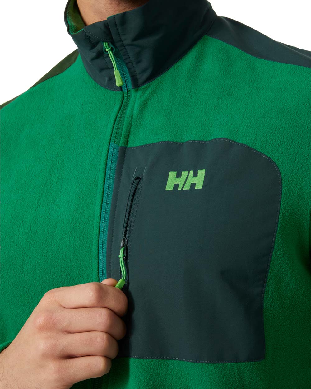 Malachite coloured Helly Hansen Fleece Jacket on White background 