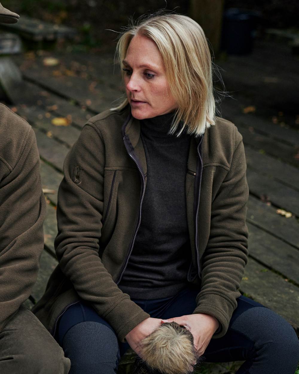 Tarmac Green Coloured Deerhunter Lady Eagle Fleece Jacket On A Forest Background 