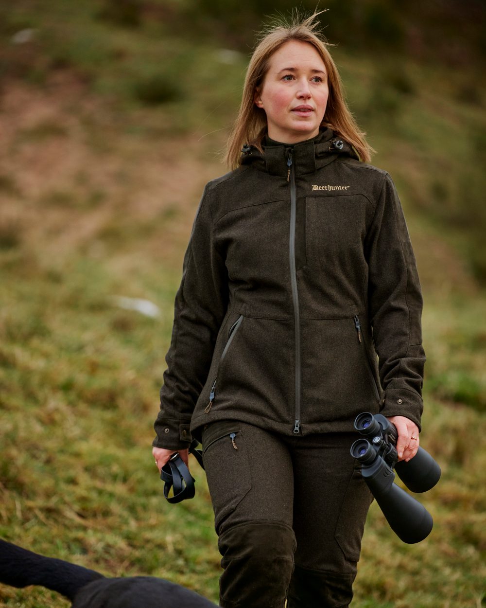 Loden Wood coloured Deerhunter Lady Tatra Active Jacket on Forest background 