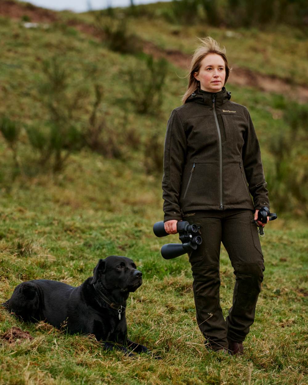 Loden Wood coloured Deerhunter Lady Tatra Active Jacket on Forest background 