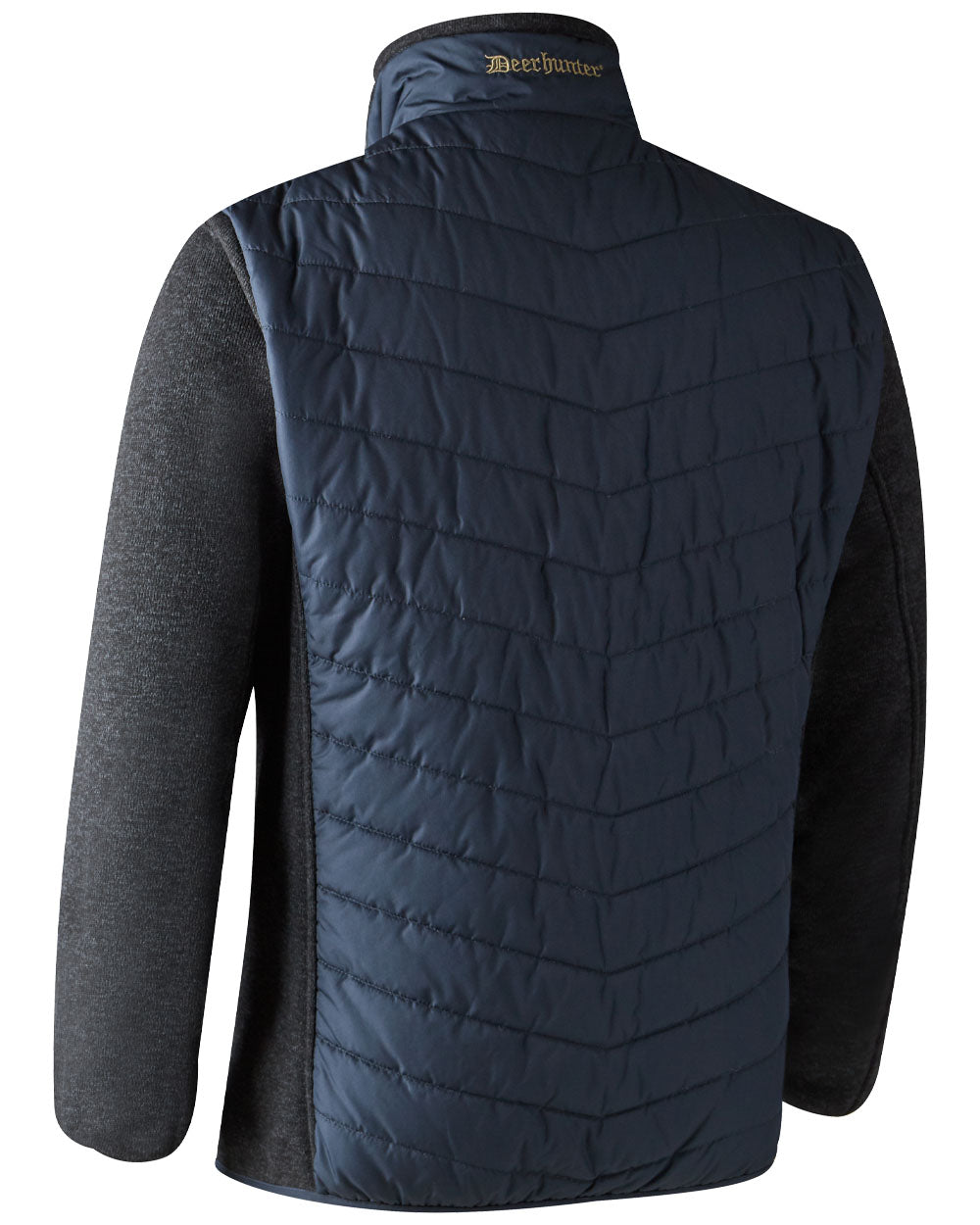 Dark Blue coloured Deerhunter Moor Padded Jacket with Knitted Sleeves on White background 