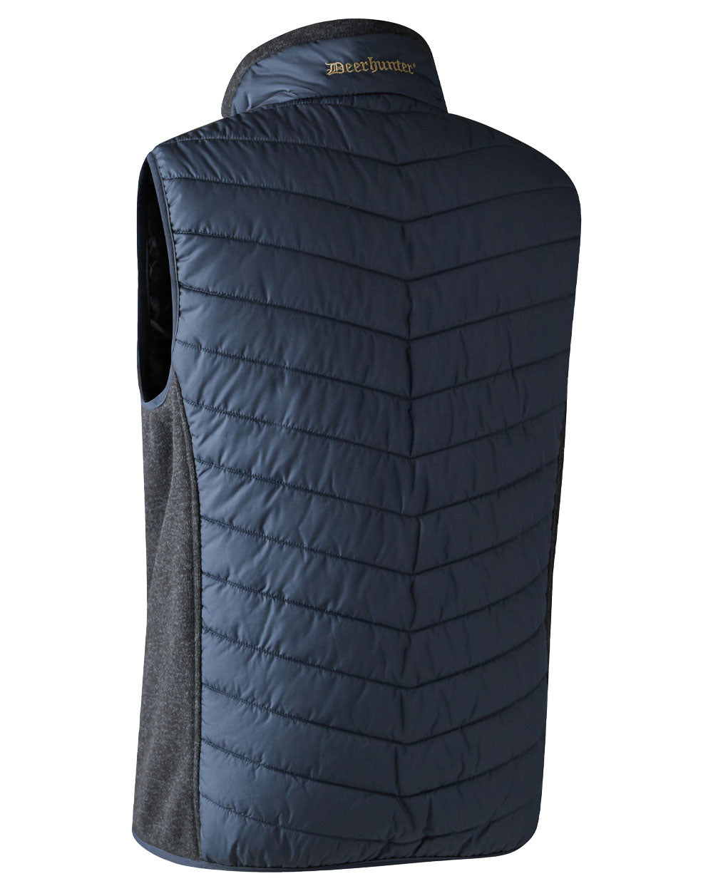 Dark Blue coloured Deerhunter Moor Padded Waistcoat with Knit on White background 