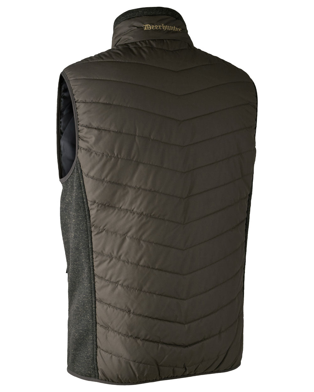 Timber coloured Deerhunter Moor Padded Waistcoat with Knit on White background 