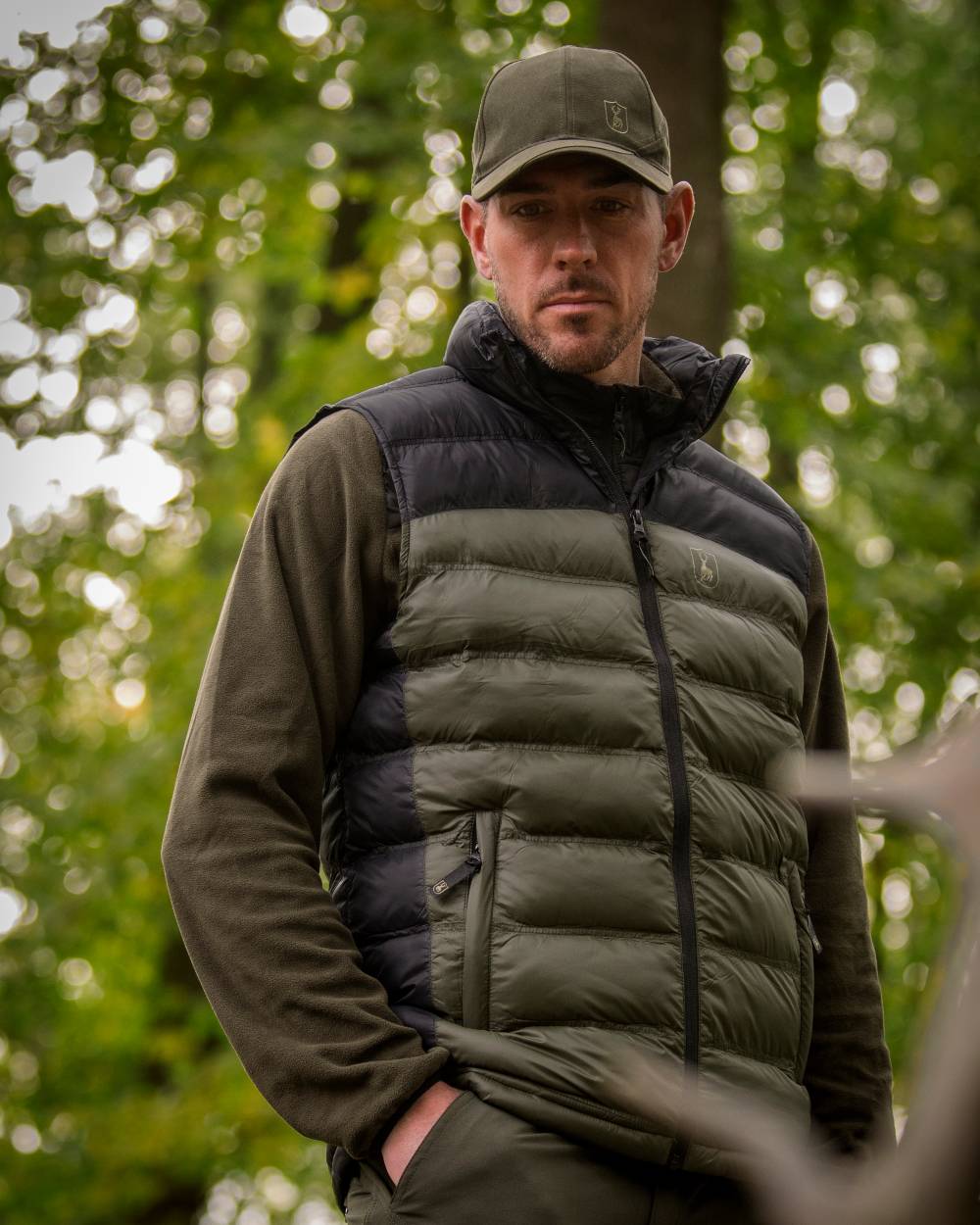 Chestnut Brown coloured Deerhunter Northward Fleece Jacket on Forest background 