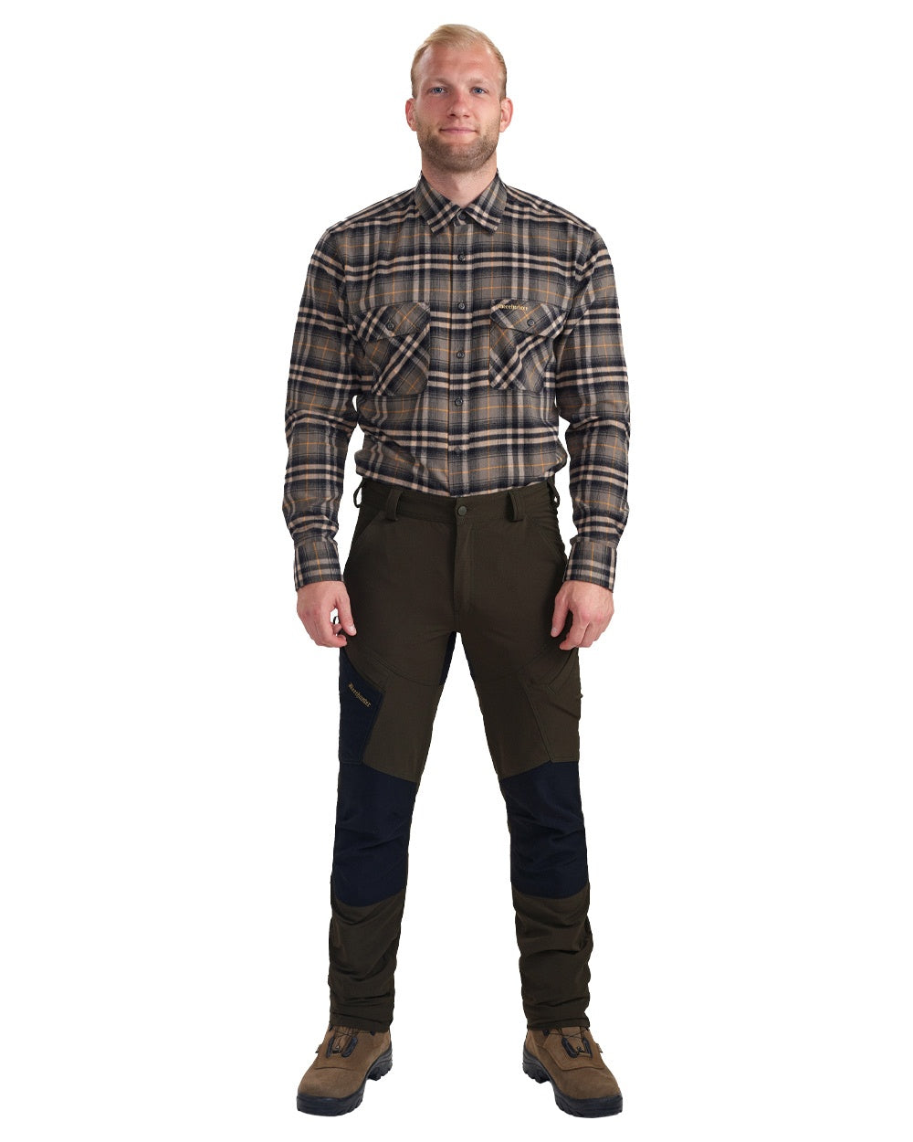 Bark Green Black coloured Deerhunter Northward Trousers on White Background 