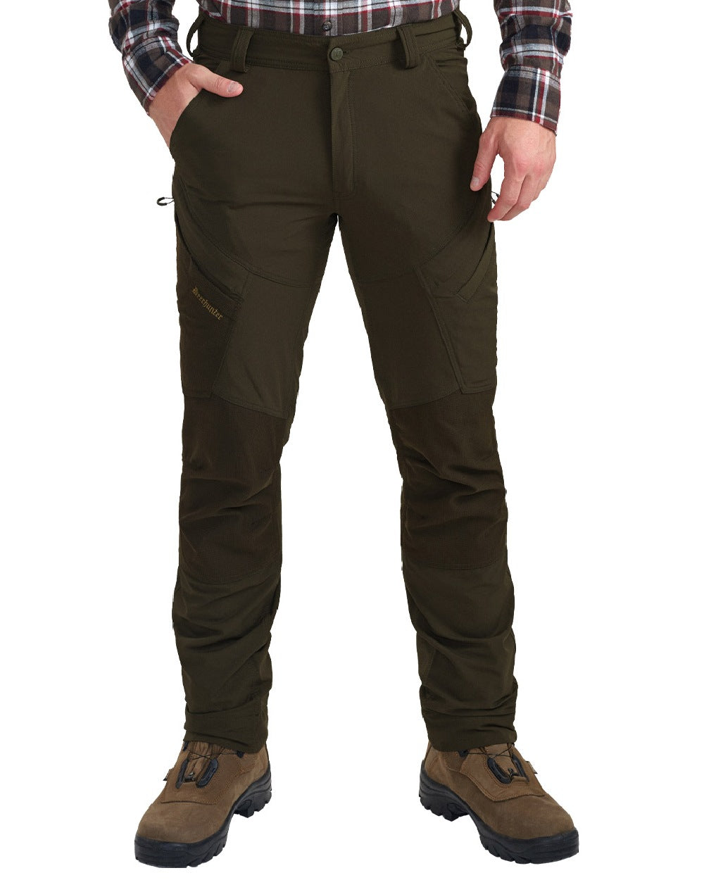 Bark Green coloured Deerhunter Northward Trousers on White Background 