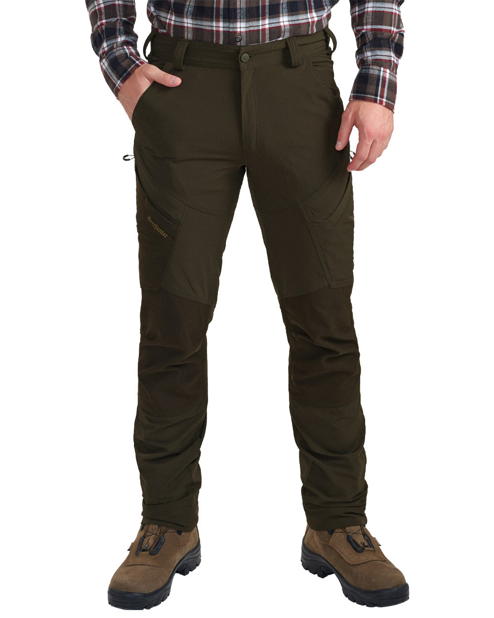 Bark Green coloured Deerhunter Northward Trousers on White Background 