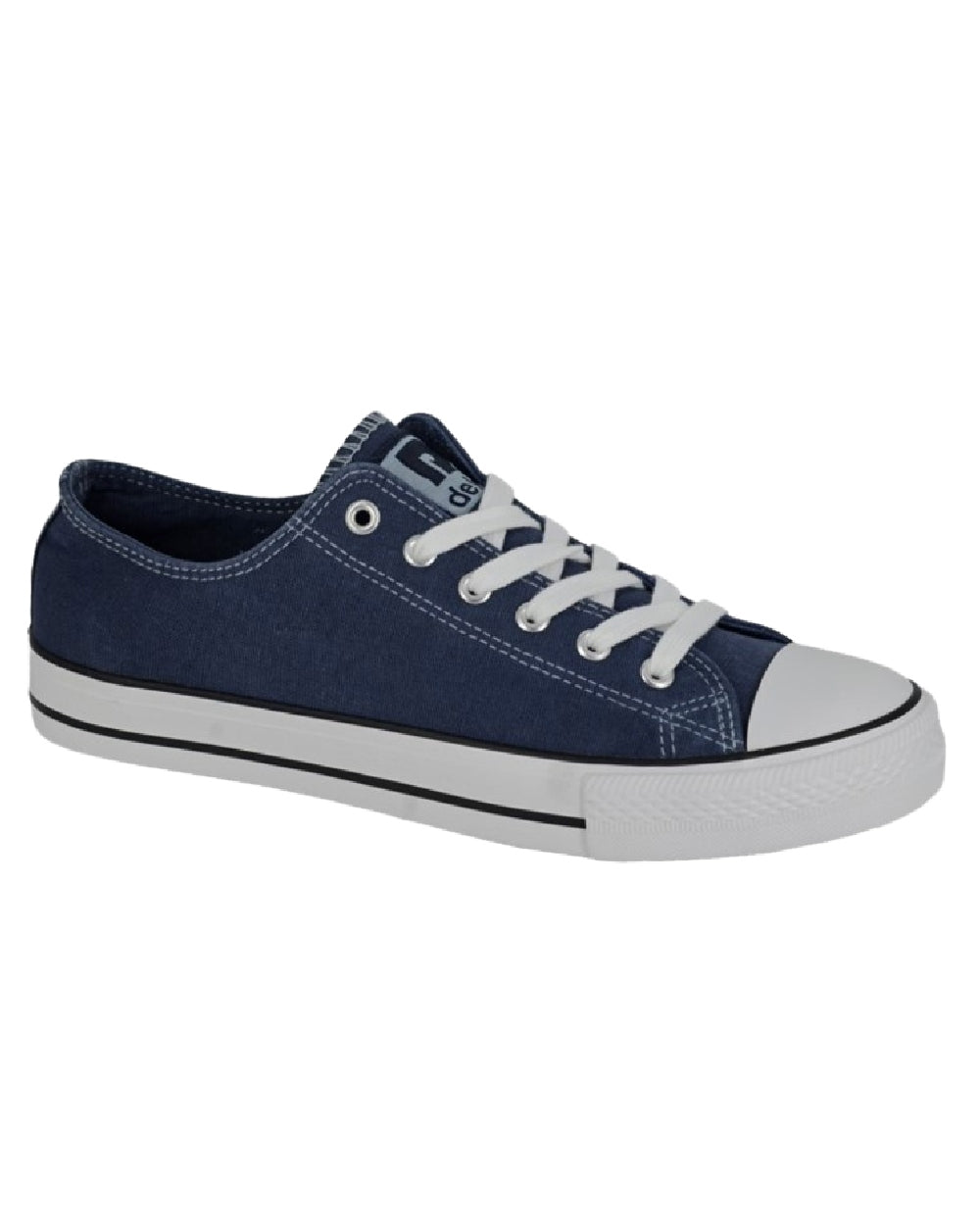 Navy Coloured Dek 6 Eye Canvas Lace to Toe Shoes on White Background
