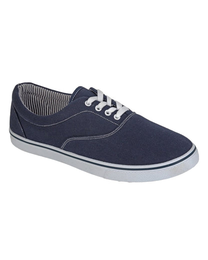 Navy Blue Coloured Dek Mens 4 Eye Deck Shoes on White Background
