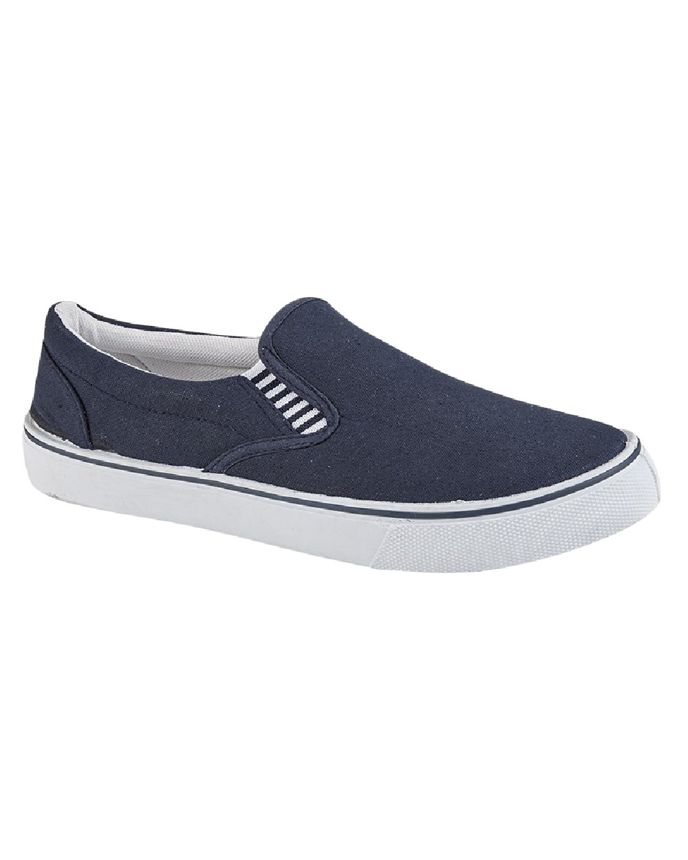 Navy Blue Coloured Dek Mens Gusset Casual Yachting Shoes on White Background
