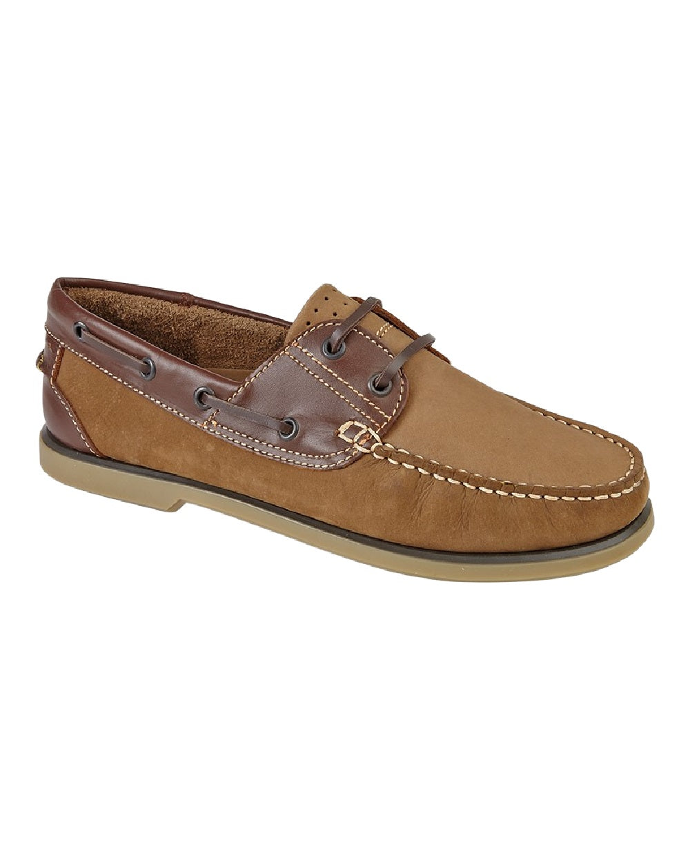 Brown Nubuck Leather Coloured Dek Mens Moccasin Boat Shoes on White Background
