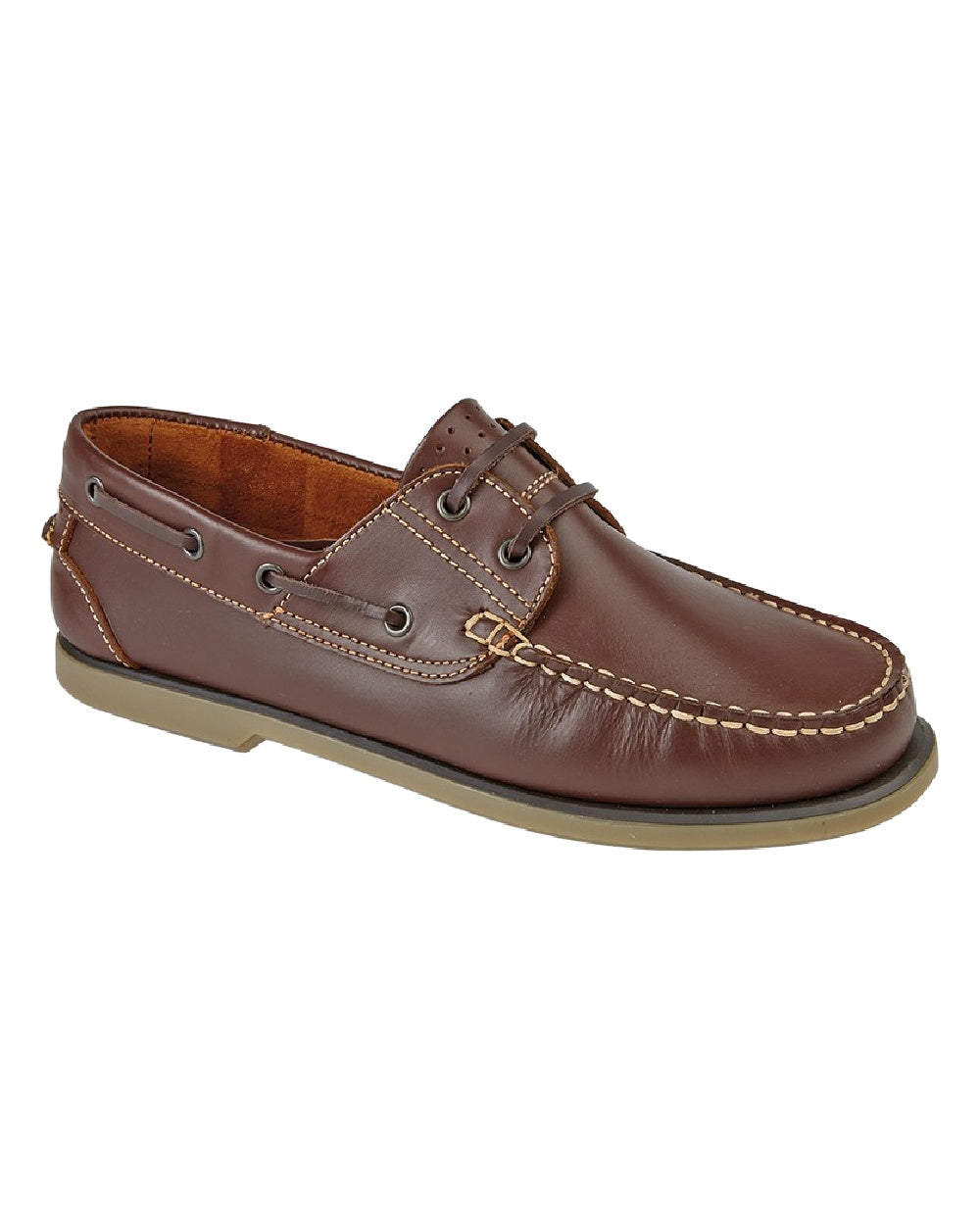 Brown Coloured Dek Mens Moccasin Boat Shoes on White Background
