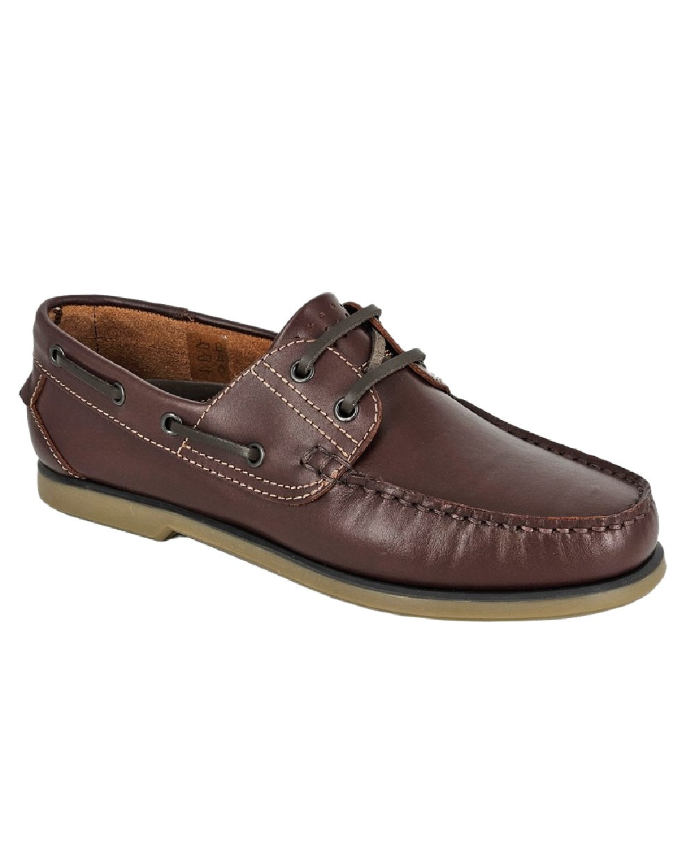 Brown Coloured Dek Mens Moccasin Brown Boat Shoes on White Background
