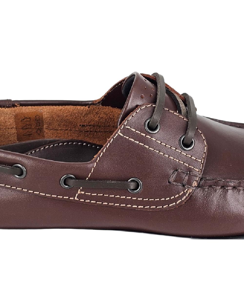 Brown Coloured Dek Mens Moccasin Brown Boat Shoes on White Background
