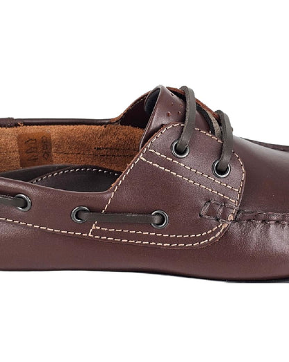 Brown Coloured Dek Mens Moccasin Brown Boat Shoes on White Background
