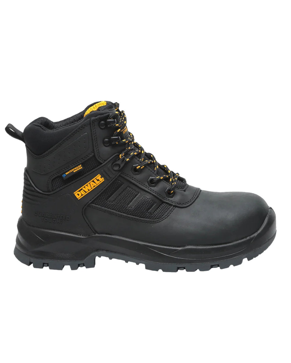 Black Coloured DeWalt Douglas Waterproof Safety Boots On A White Background